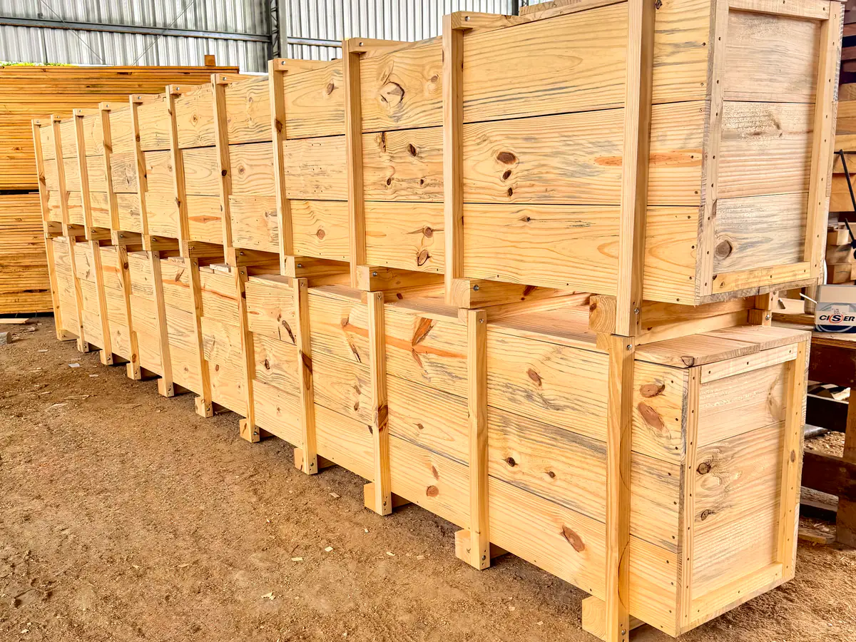 Industrial timber crate in production